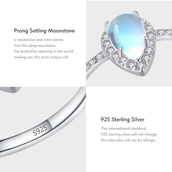 NEW S925 Sterling Silver Teardrop Moonstone Ring, Size 8 - Picture 5 of 5